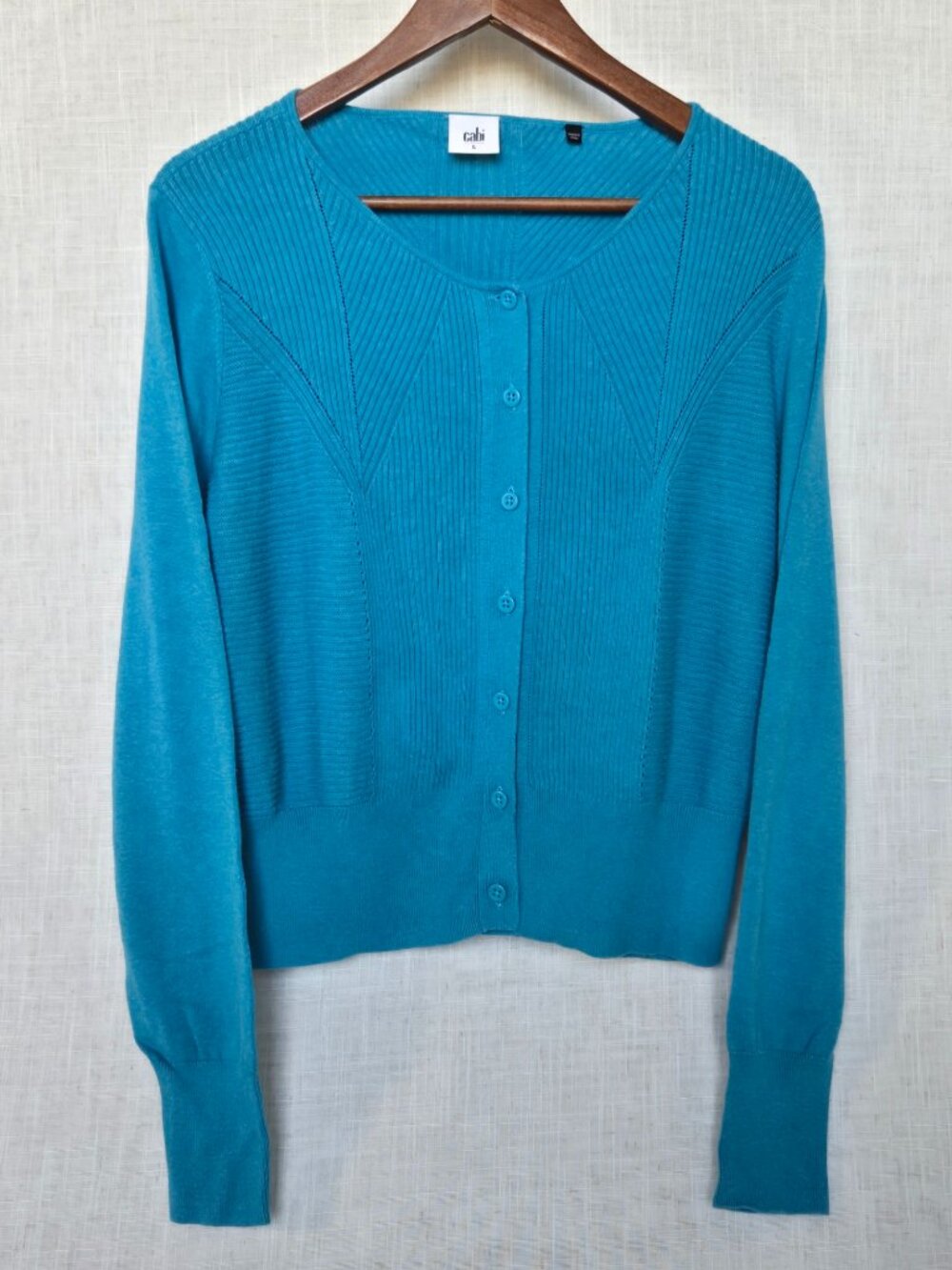 CAbi Style 3169 "Darby" Teal Button-Front Cardigan 100% Cotton Knit Women Sz L